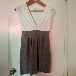 White and Brown Cap Sleeve Dress